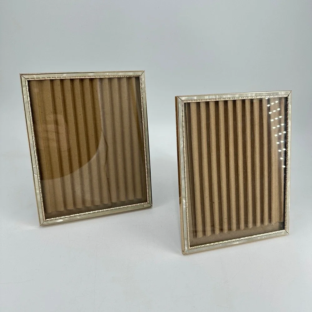 2 Gold Metal 8x10 Picture Frames Textured Beaded Border Tabletop Wall Mount MCM
